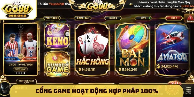 Cổng game hoạt động hợp pháp 100%