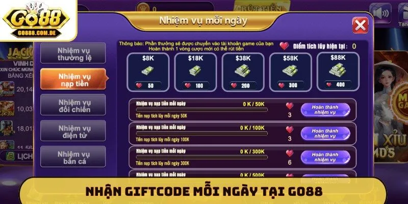 Nhận giftcode mỗi ngày tại GO88
